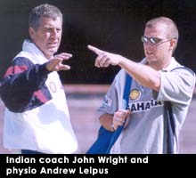 Inidan coach John Wright and physio Andrew Leipus