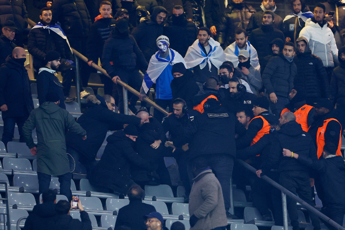 Israel fans clash with security staff during the  Nations League Group Stage match between France v Israel at Stade de France, Saint-Denis, France, on Thursday 